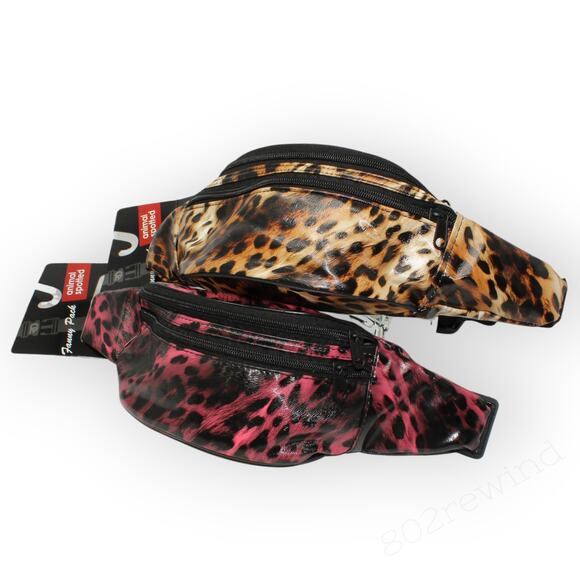 2 New 80s Animal Print FannyPack BeltBag Textured Vinyl Pockets Waisties - Picture 4 of 9